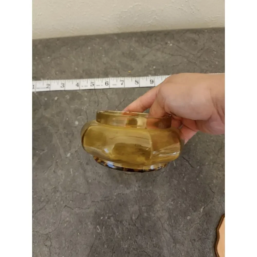 VINTAGE‎ AMBER GLASS HAIR RECIEVER WITH CELLULOID LID